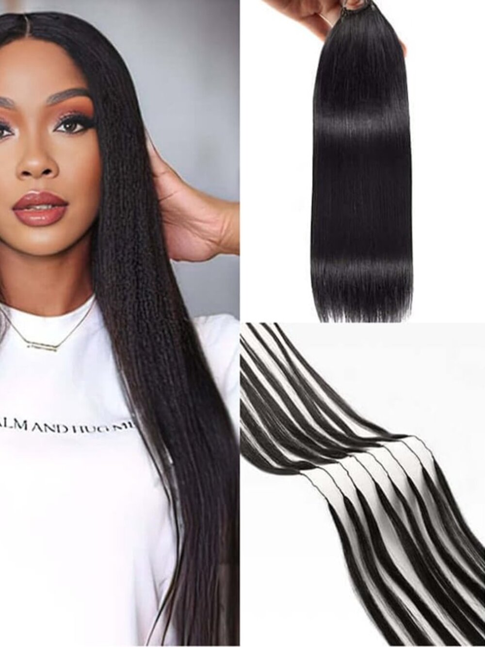QVR Queen Virgin Remy 22" Straight Black Crochet 100% Human Hair Pre Looped 56g